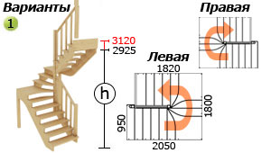 Размеры лестницы К-033м с площадкой