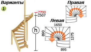 Размеры лестницы ЛС-01м с забежными ступенями